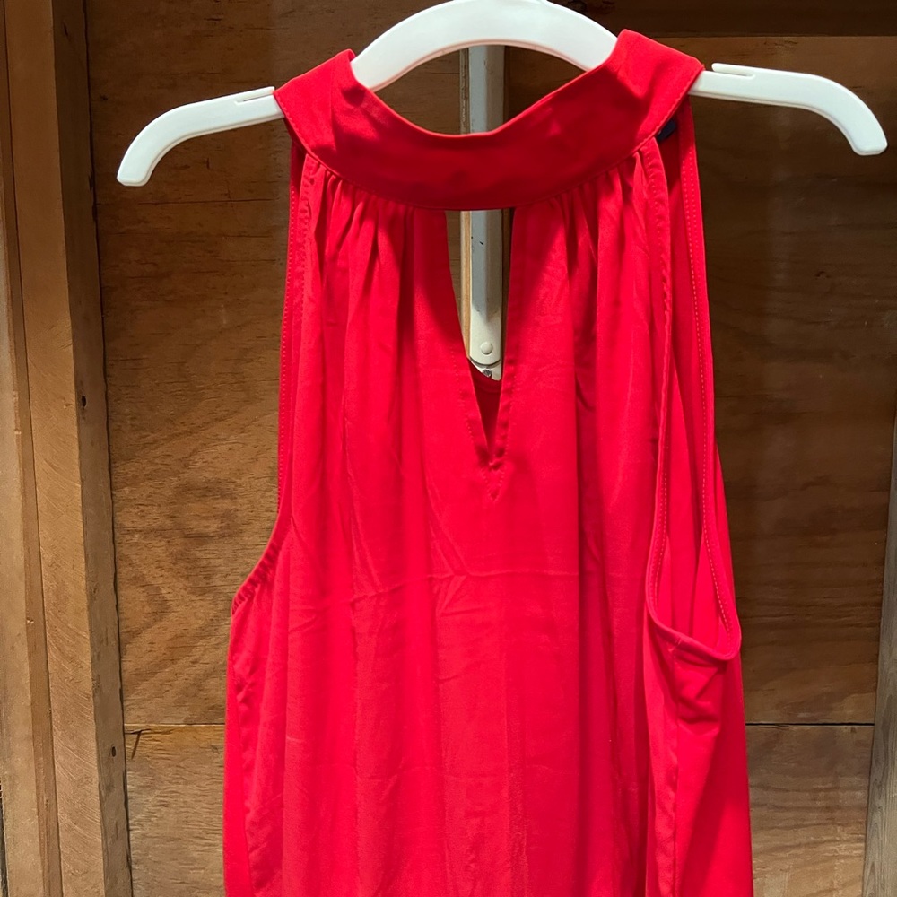 Red high neck blouse